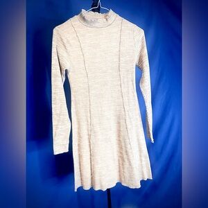 Zara Pink/Cream Ribbed Stretch Long Sleeve Dress
